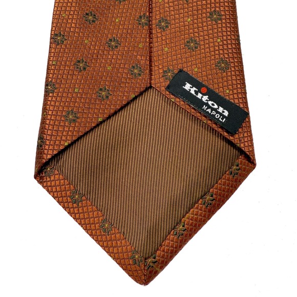 KITON Napoli Silk Tie Rust/Gold Geometric Floral Pattern Width: 3.5" - Picture 3 of 5